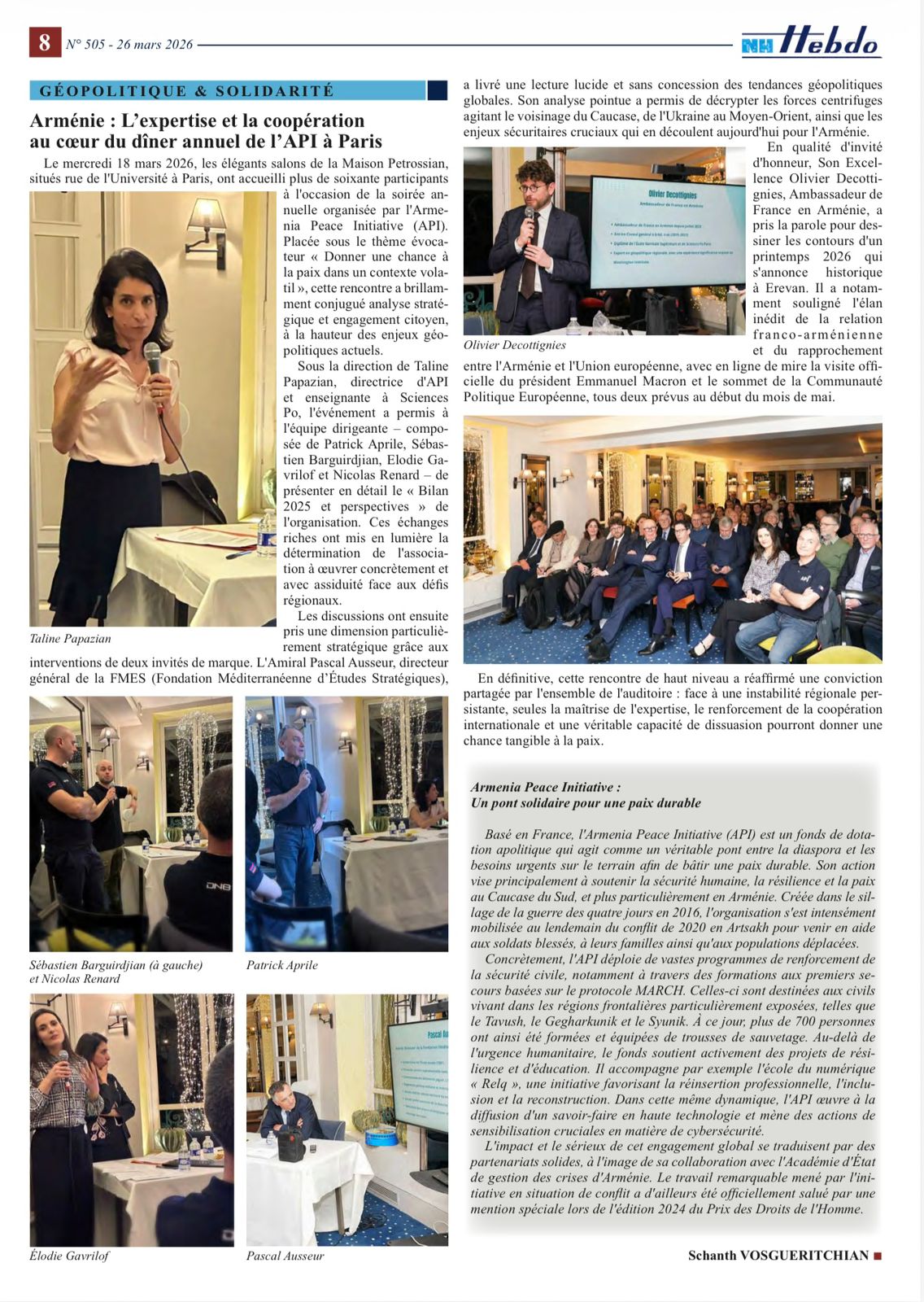 Arménie : L'expertise et la coopération au cœur du dîner annuel de l'API à Paris